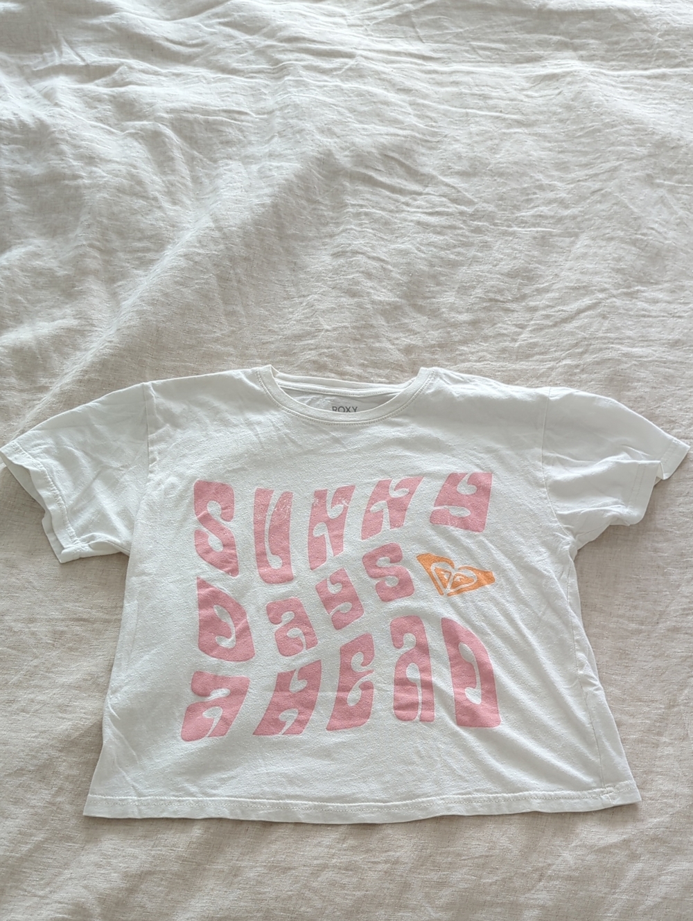 Roxy White Short-Sleeve Tee with Pink & Orange Graphic